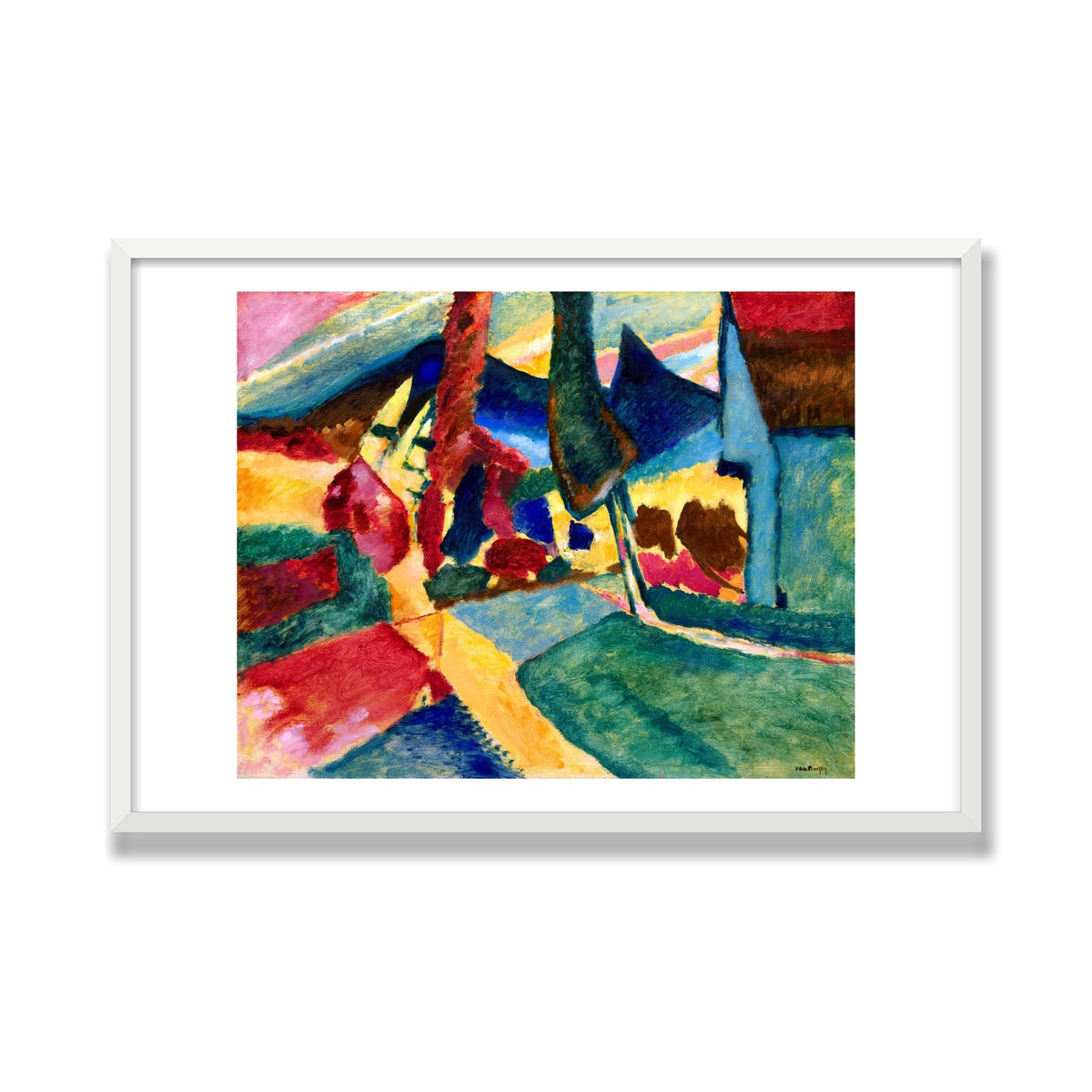 Landscape with Two Poplars, 24 × 36 in, White Satin frame