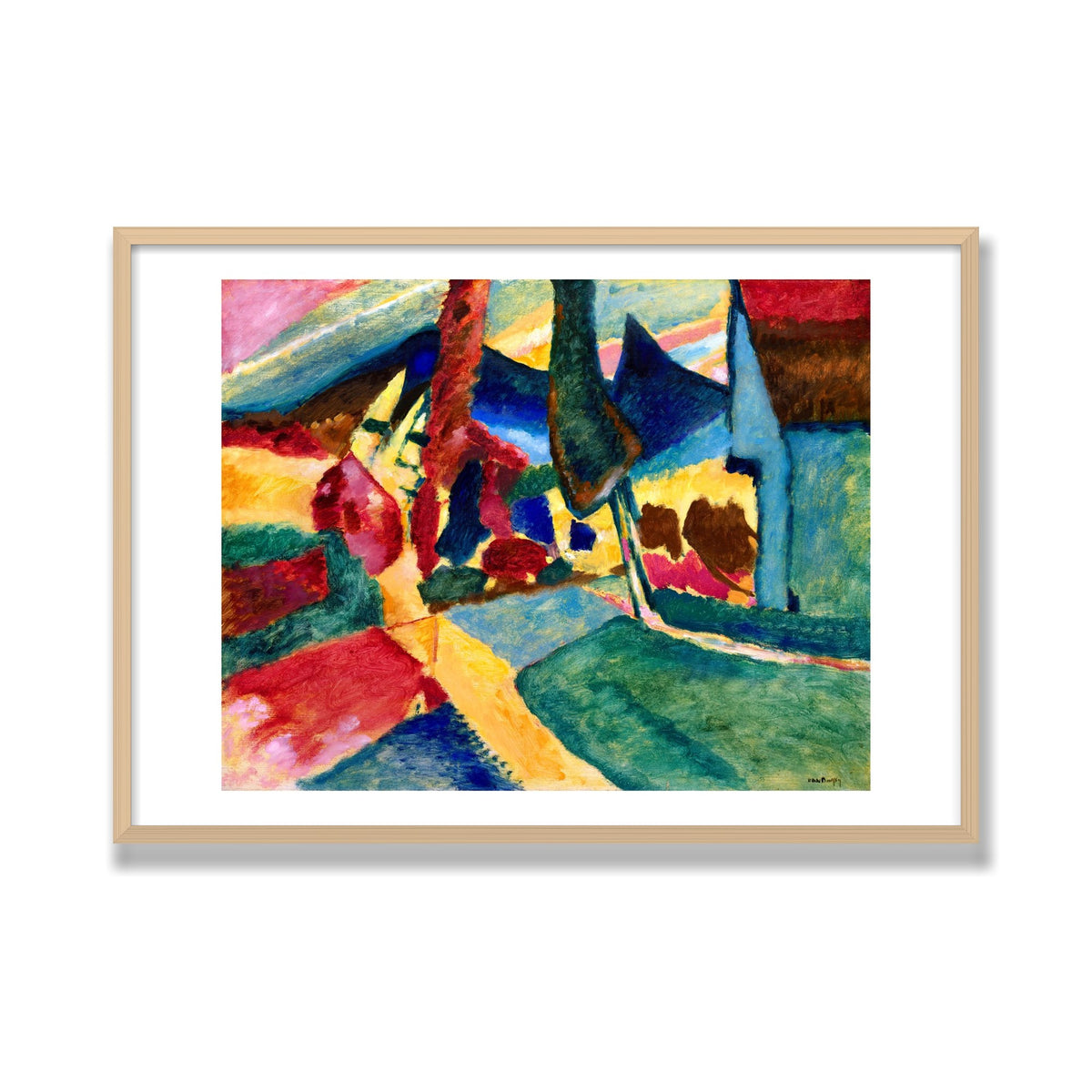 Landscape with Two Poplars, 28 × 40 in, Natural Oak frame
