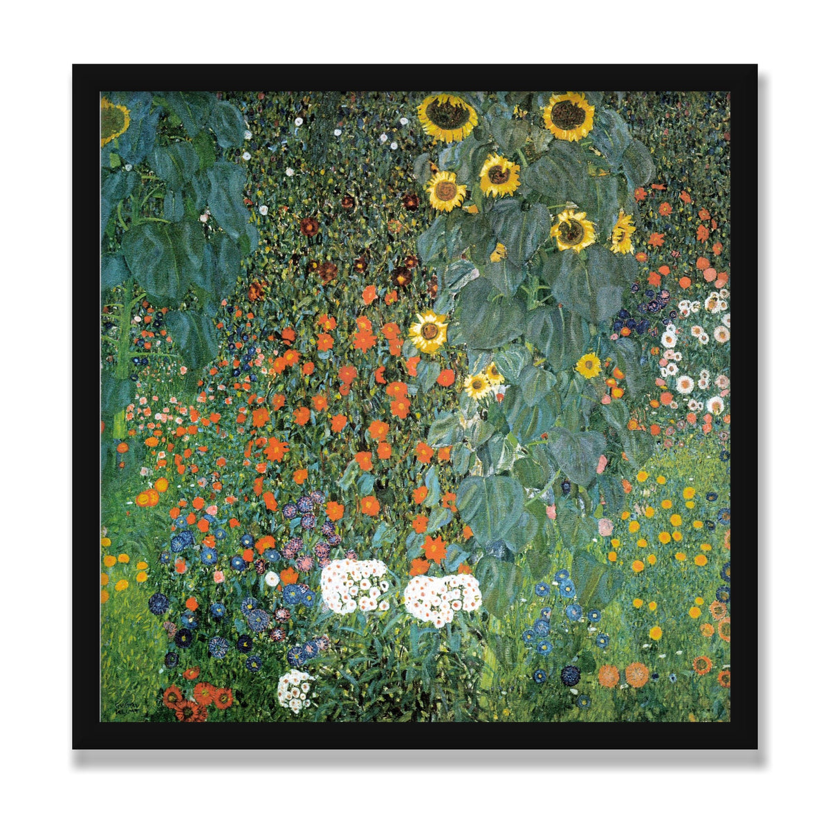 Farm Garden with Sunflowers, 20 × 20 in, Black Satin frame