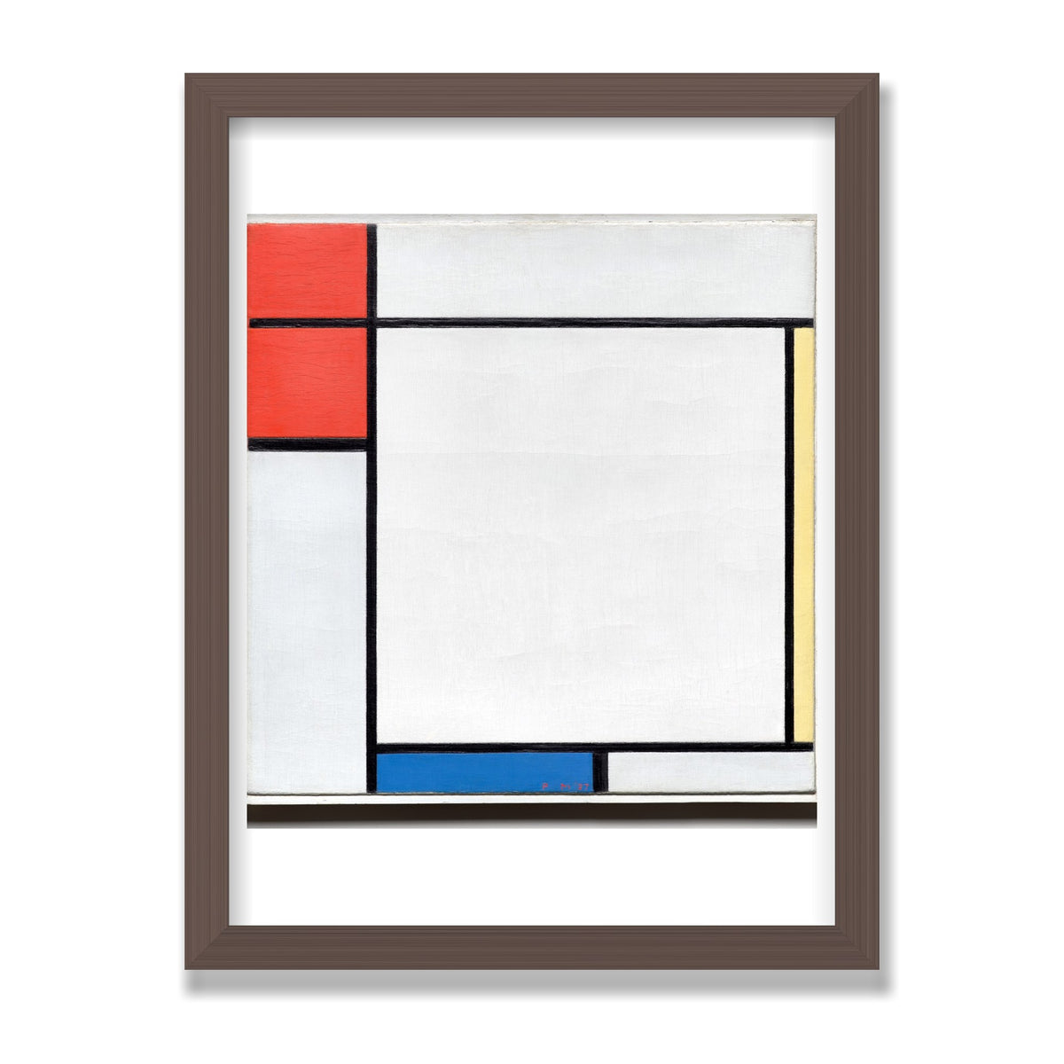 Composition with Red, Yellow, and Blue, 12 × 16 in, Walnut frame