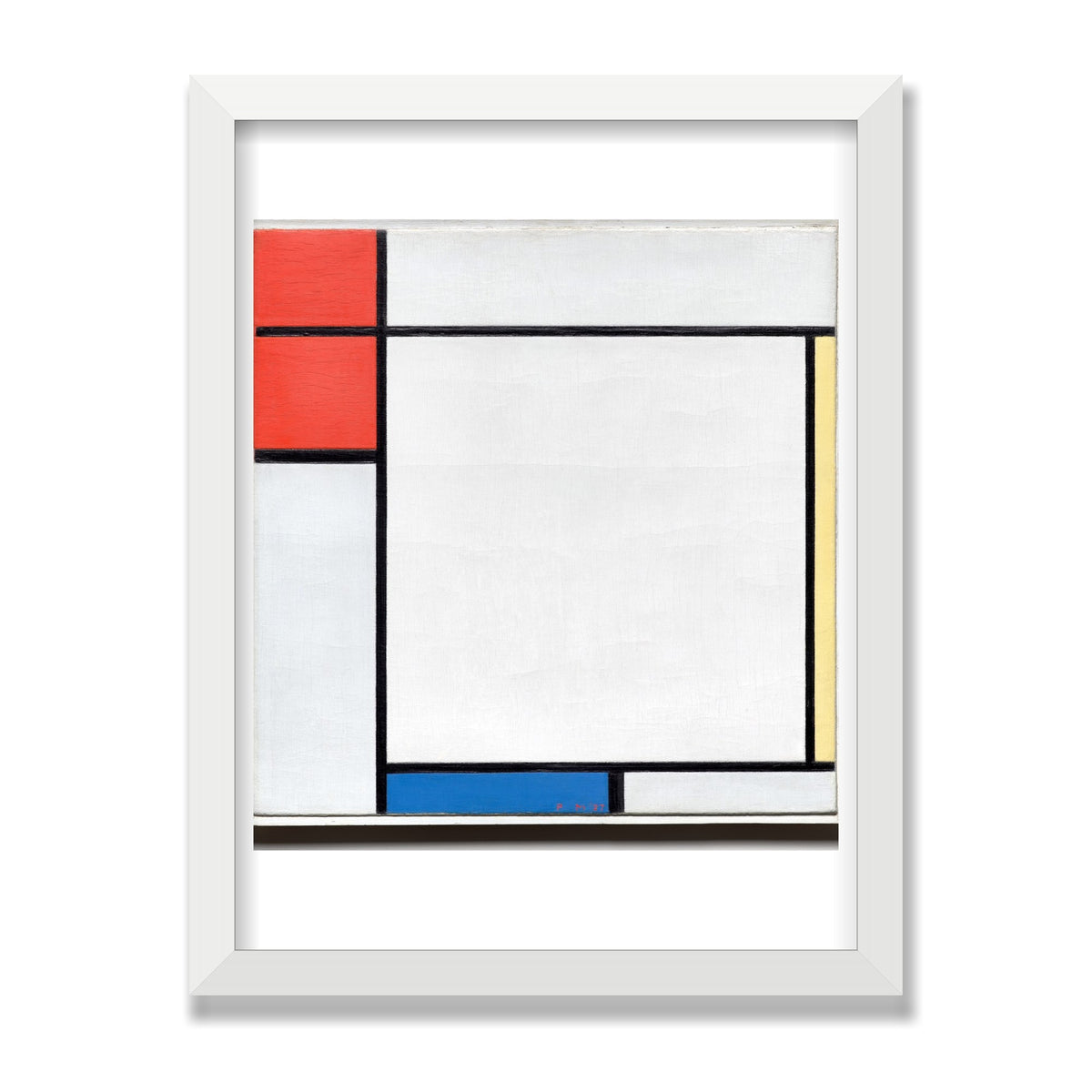 Composition with Red, Yellow, and Blue, 12 × 16 in, White Satin frame