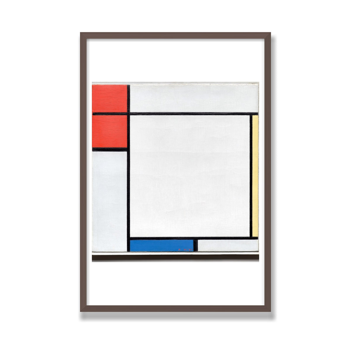 Composition with Red, Yellow, and Blue, 24 × 36 in, Walnut frame