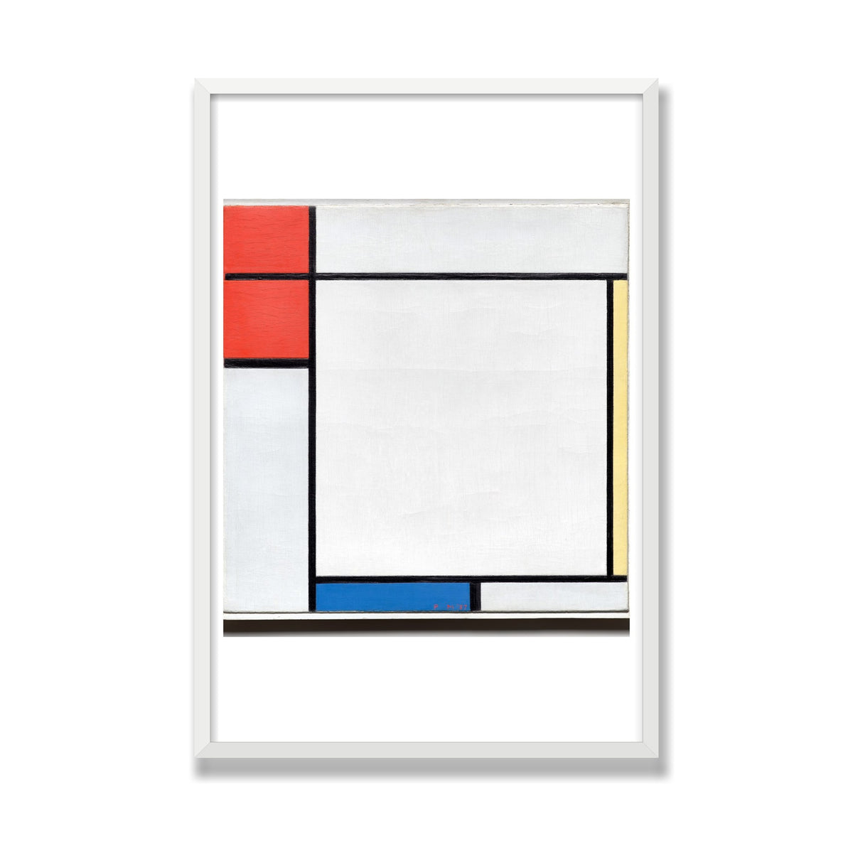 Composition with Red, Yellow, and Blue, 24 × 36 in, White Satin frame