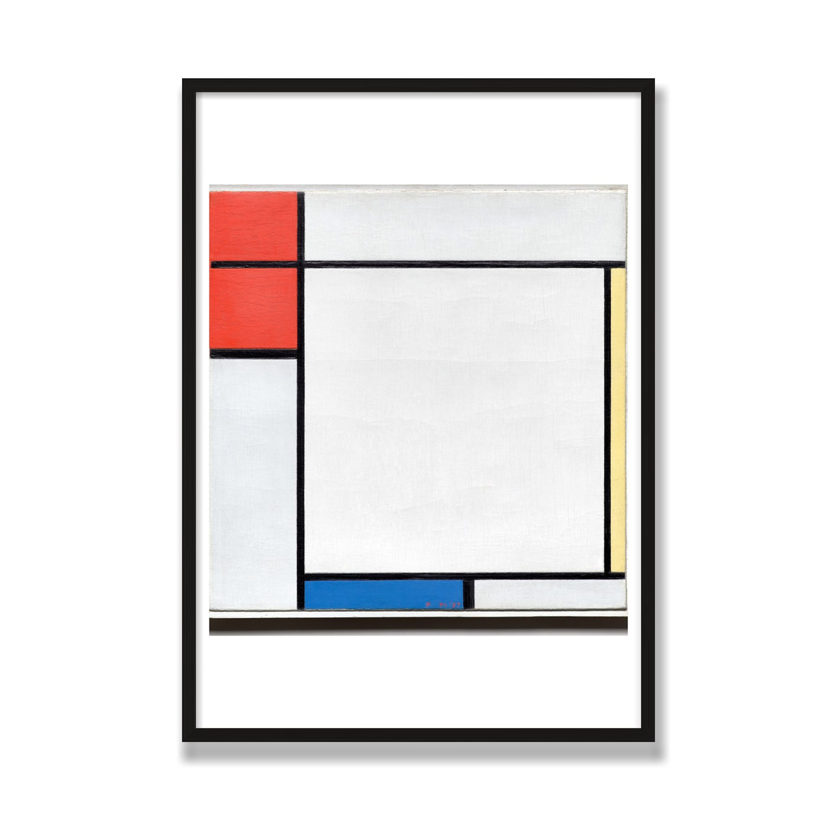 Composition with Red, Yellow, and Blue, 28 × 40 in, Black Oak frame