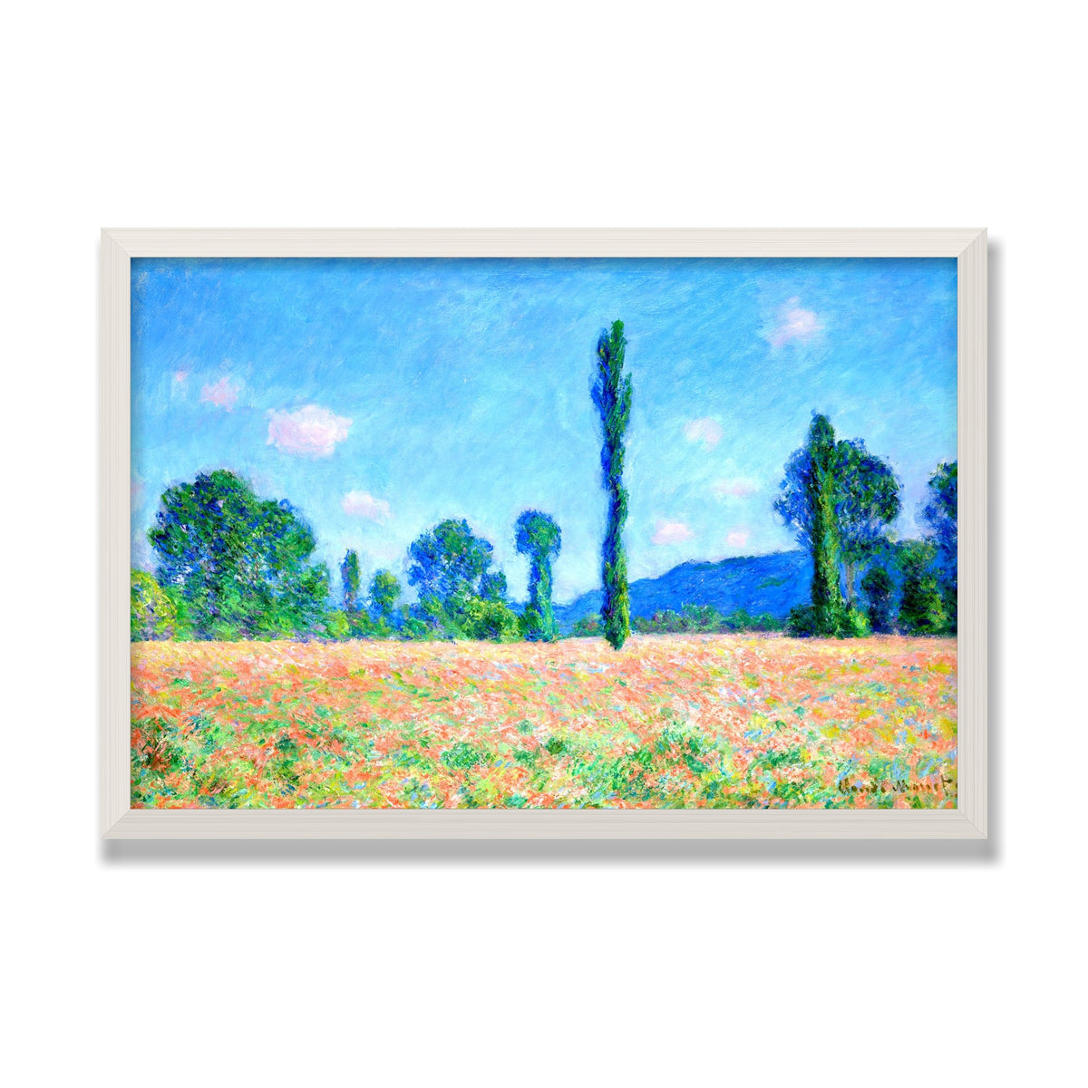 Poppy Field, Giverny, 16 × 24 in, White Oak frame