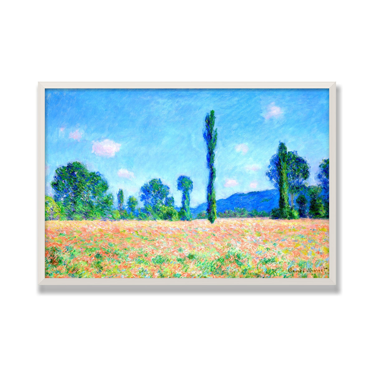 Poppy Field, Giverny, 24 × 36 in, White Oak frame