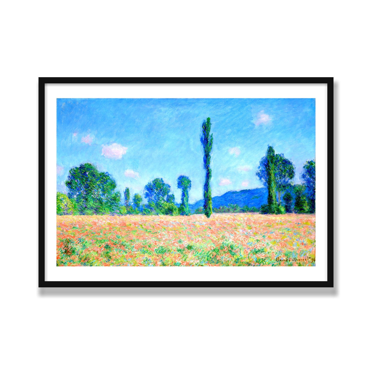 Poppy Field, Giverny, 28 × 40 in, Black Satin frame