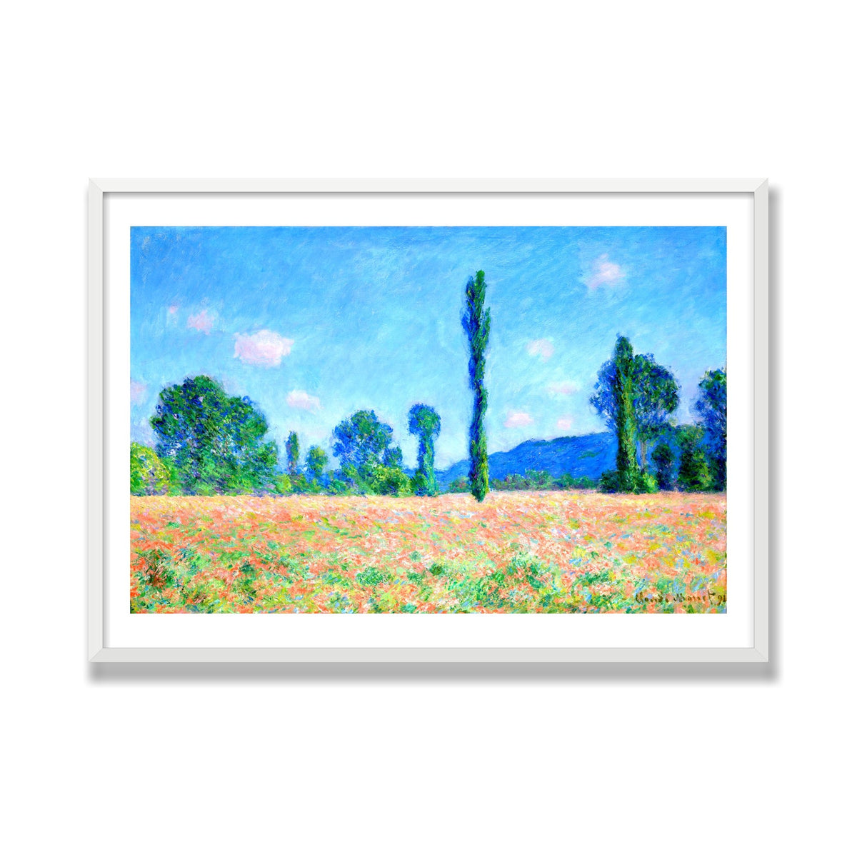 Poppy Field, Giverny, 28 × 40 in, White Satin frame