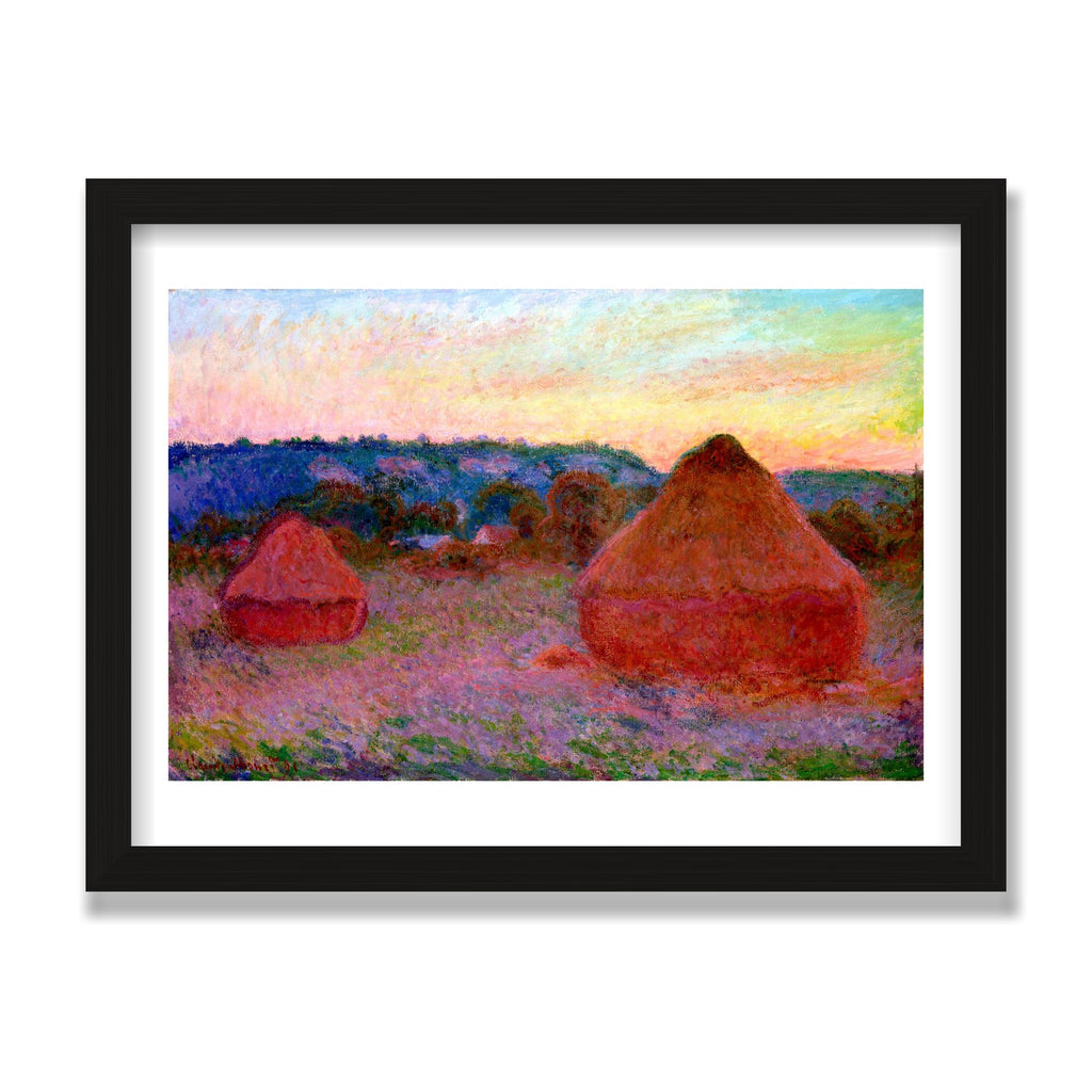 Stacks of Wheat, End of Day, 12 × 16 in, Black Oak frame