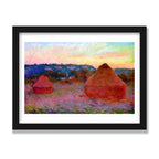Stacks of Wheat, End of Day, 12 × 16 in, Black Oak frame