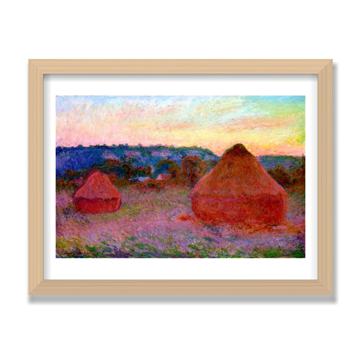 Stacks of Wheat, End of Day, 12 × 16 in, Natural Oak frame