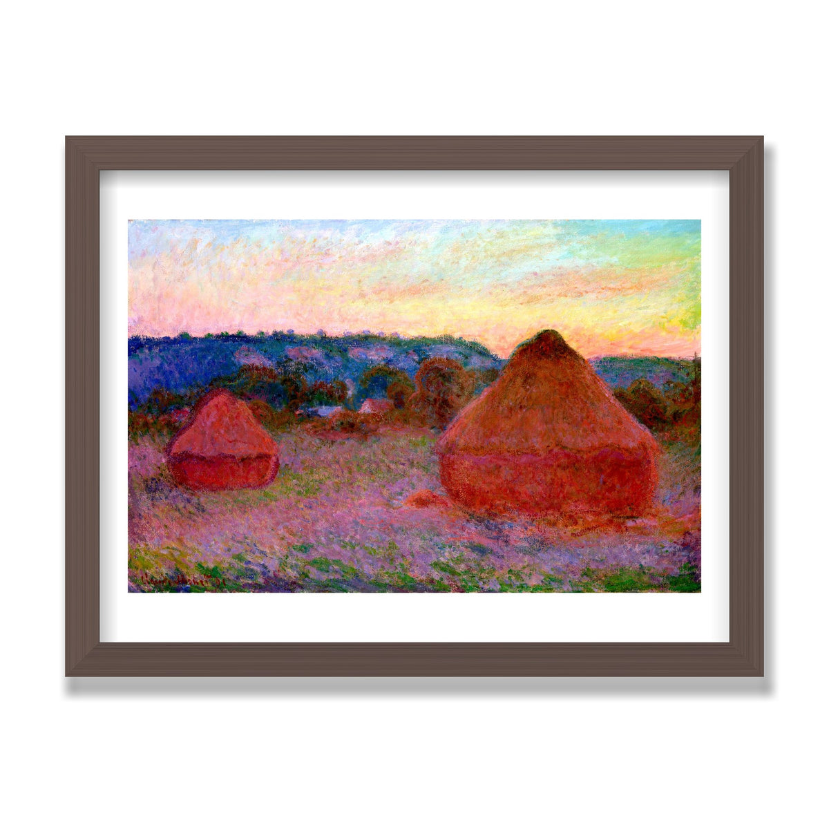 Stacks of Wheat, End of Day, 12 × 16 in, Walnut frame