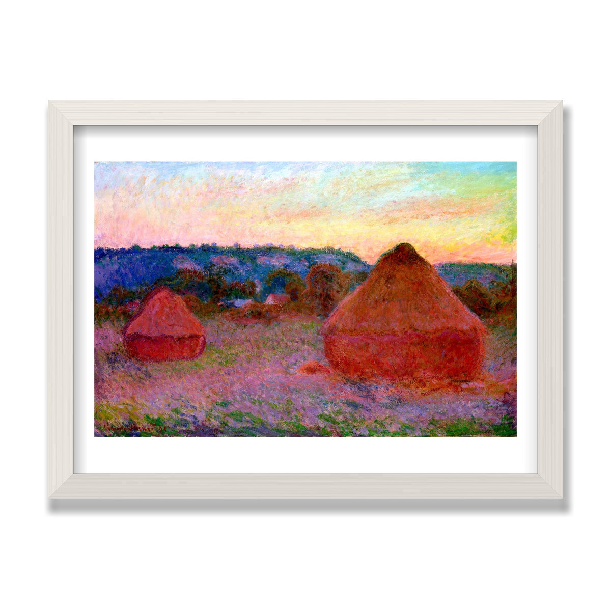 Stacks of Wheat, End of Day, 12 × 16 in, White Oak frame