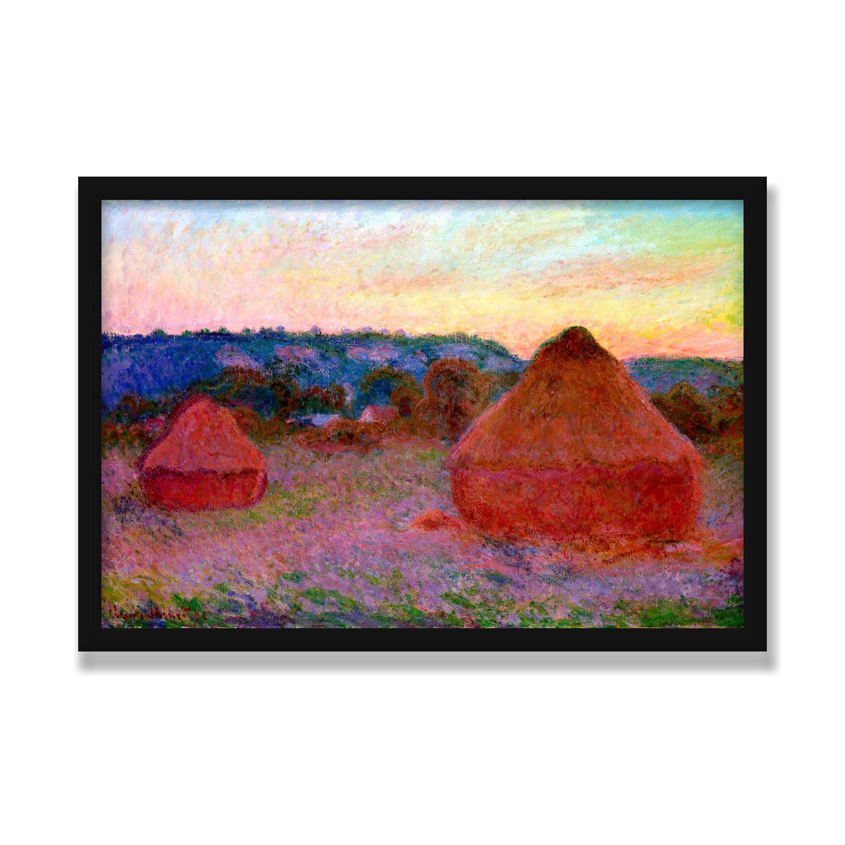 Stacks of Wheat, End of Day, 16 × 24 in, Black Satin frame