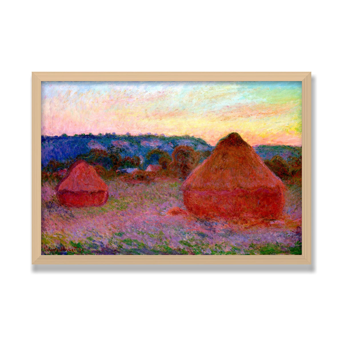Stacks of Wheat, End of Day, 16 × 24 in, Natural Oak frame