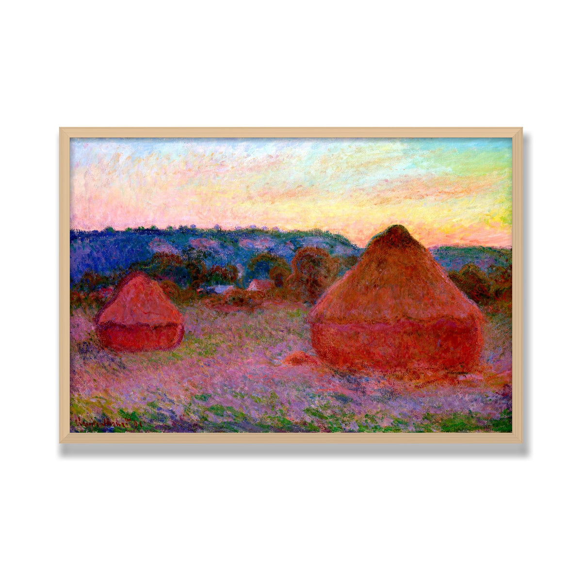 Stacks of Wheat, End of Day, 24 × 36 in, Natural Oak frame