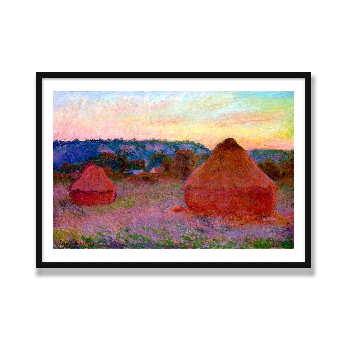 Stacks of Wheat, End of Day, 28 × 40 in, Black Satin frame