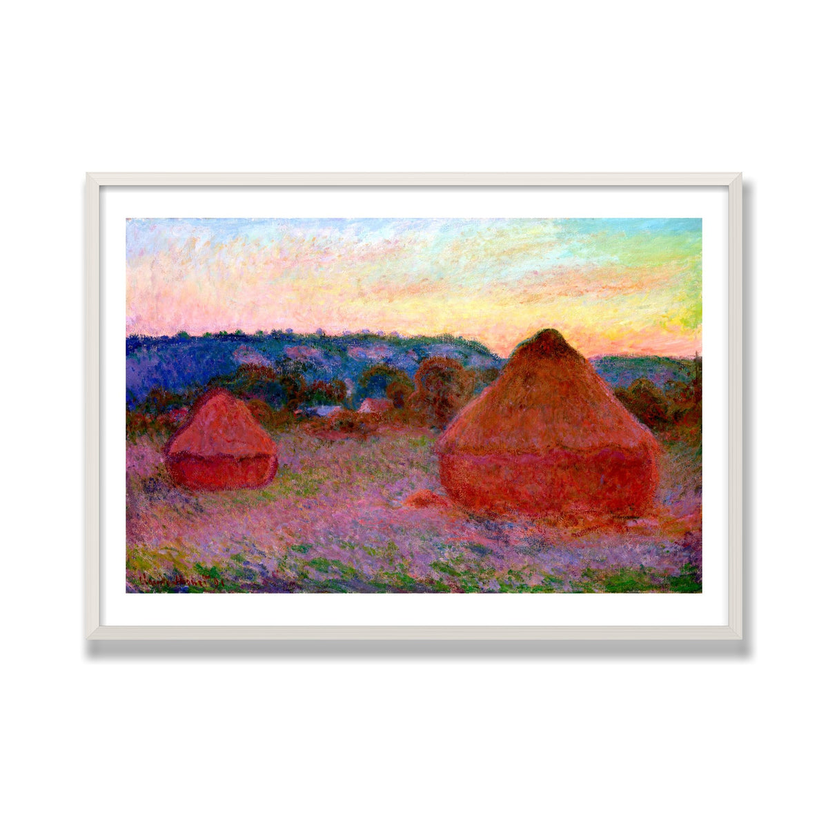 Stacks of Wheat, End of Day, 28 × 40 in, White Oak frame