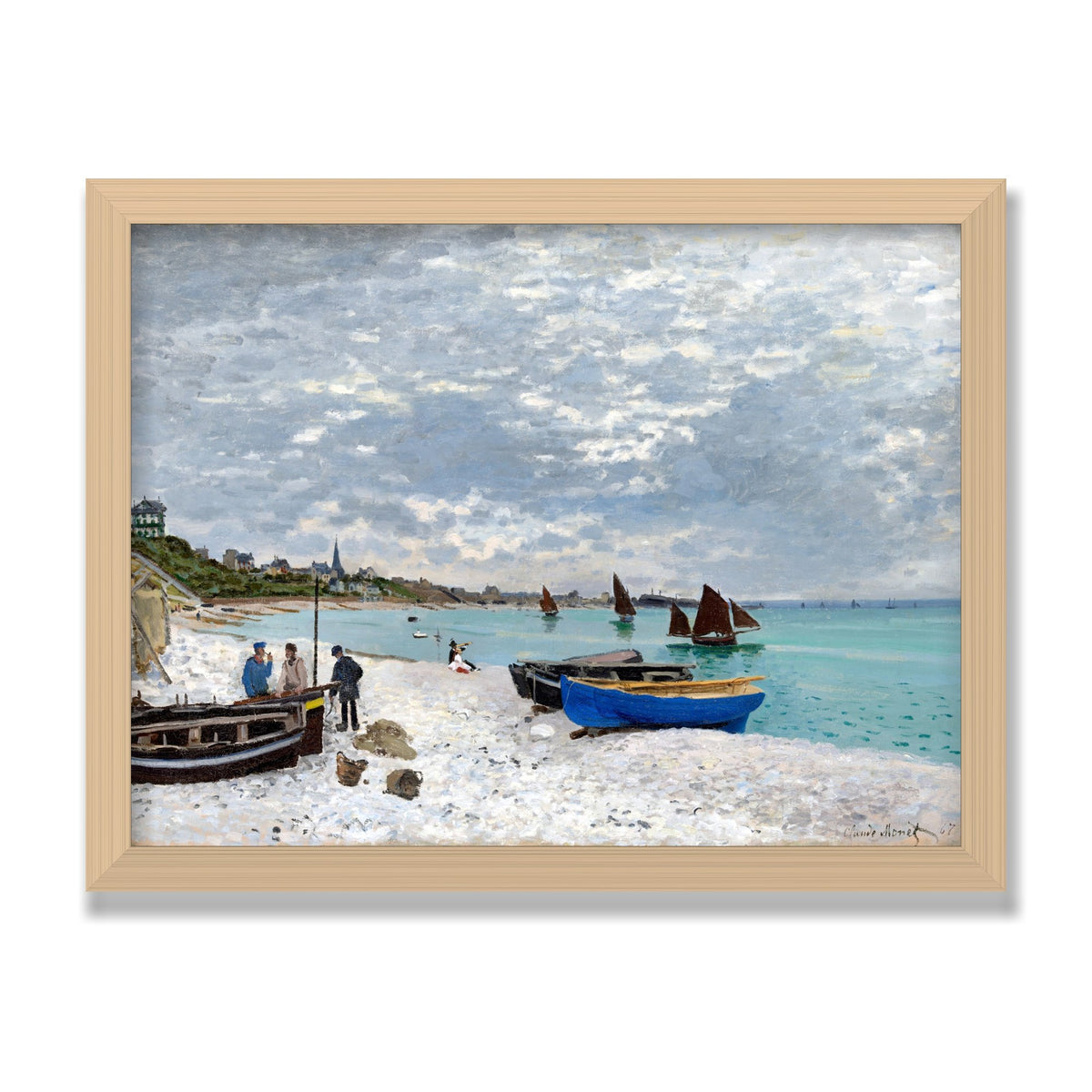 The Beach at Sainte-Adresse, 12 × 16 in, Natural Oak frame