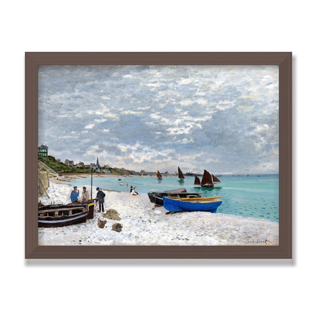 The Beach at Sainte-Adresse, 12 × 16 in, Walnut frame