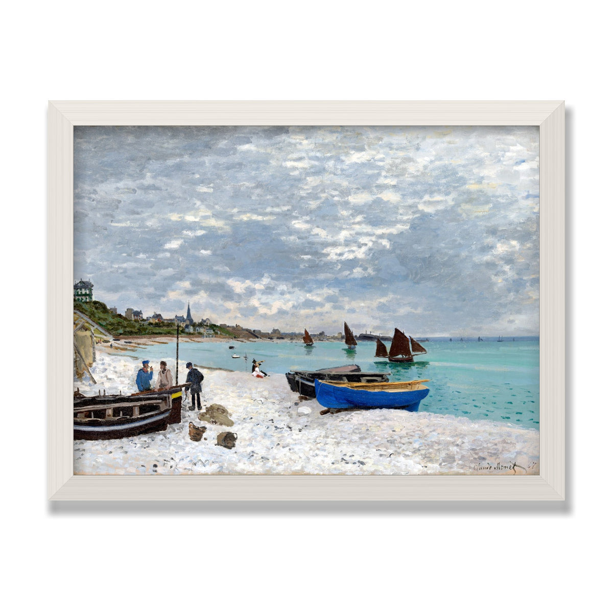 The Beach at Sainte-Adresse, 12 × 16 in, White Oak frame