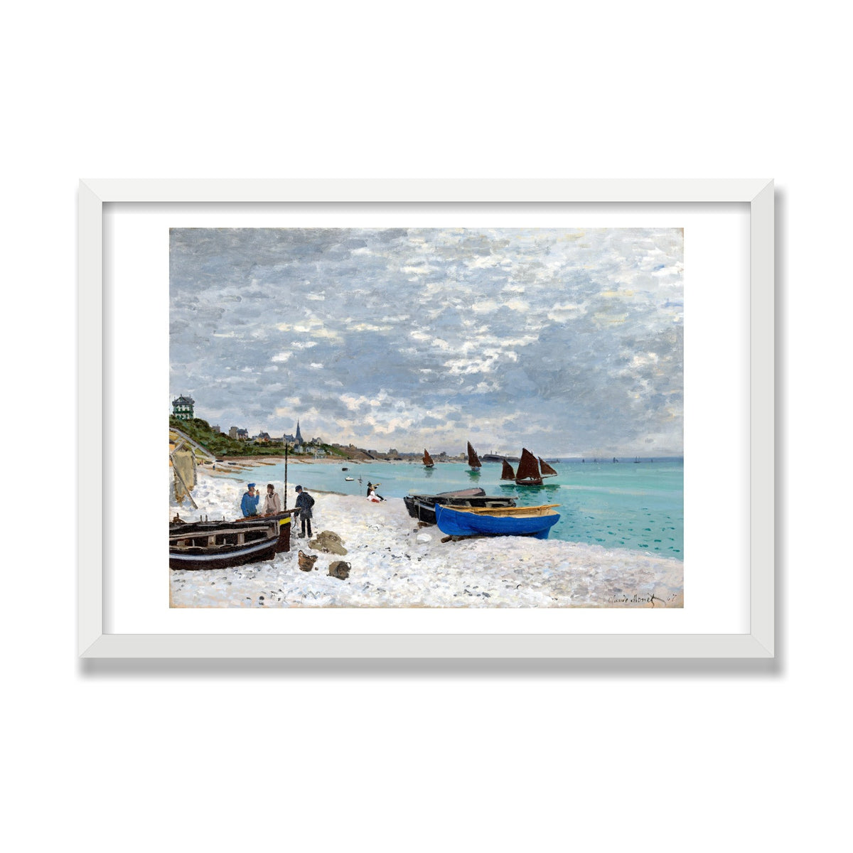 The Beach at Sainte-Adresse, 16 × 24 in, White Satin frame