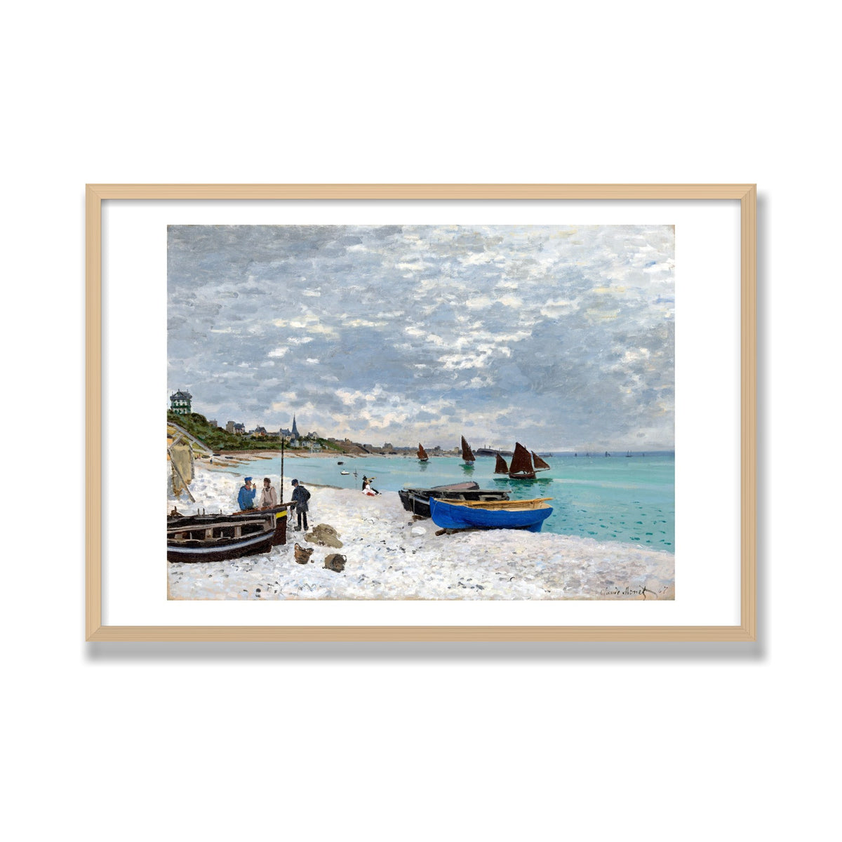 The Beach at Sainte-Adresse, 24 × 36 in, Natural Oak frame