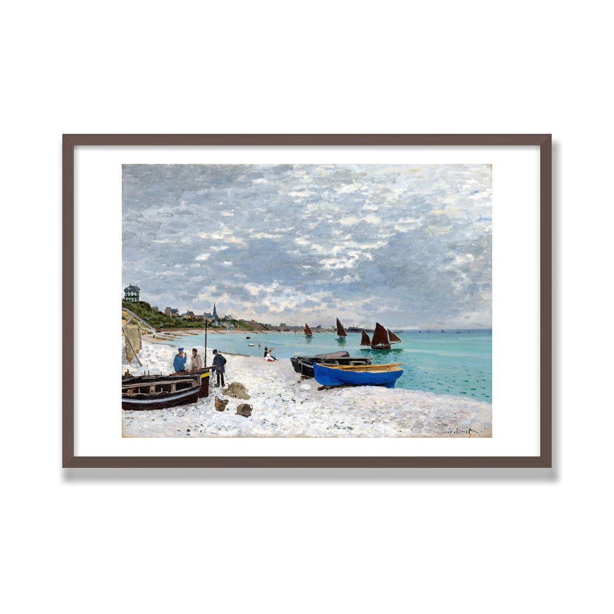 The Beach at Sainte-Adresse, 24 × 36 in, Walnut frame