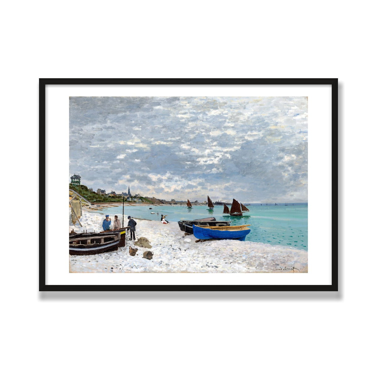 The Beach at Sainte-Adresse, 28 × 40 in, Black Oak frame