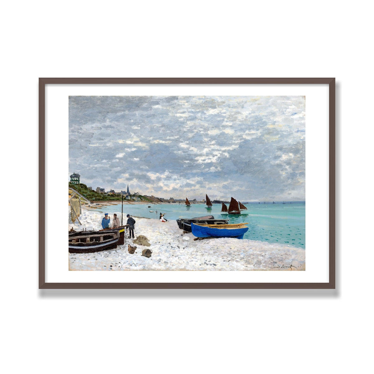 The Beach at Sainte-Adresse, 28 × 40 in, Walnut frame