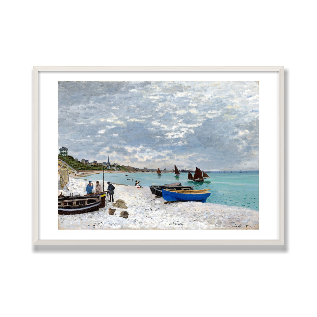 The Beach at Sainte-Adresse, 28 × 40 in, White Oak frame