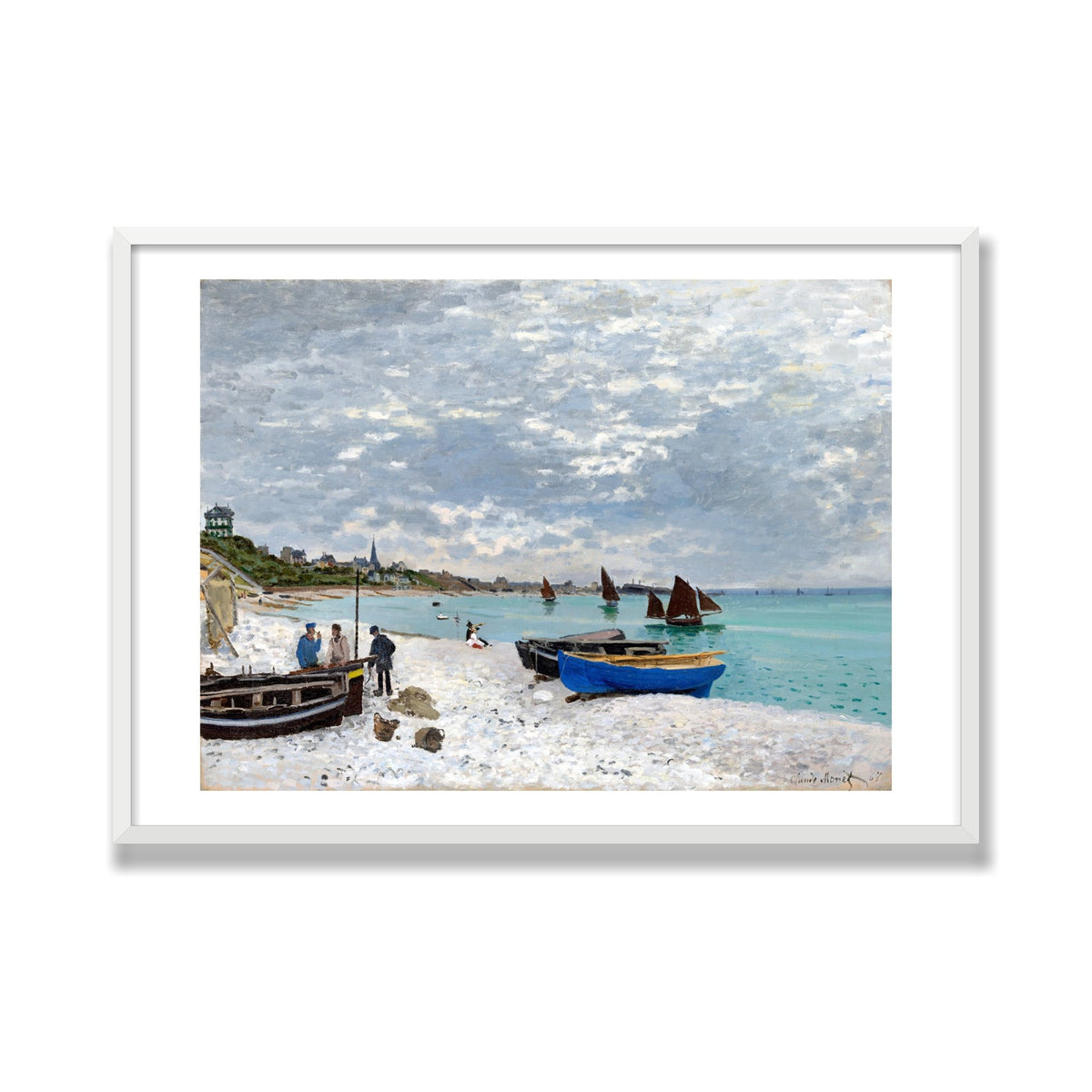 The Beach at Sainte-Adresse, 28 × 40 in, White Satin frame