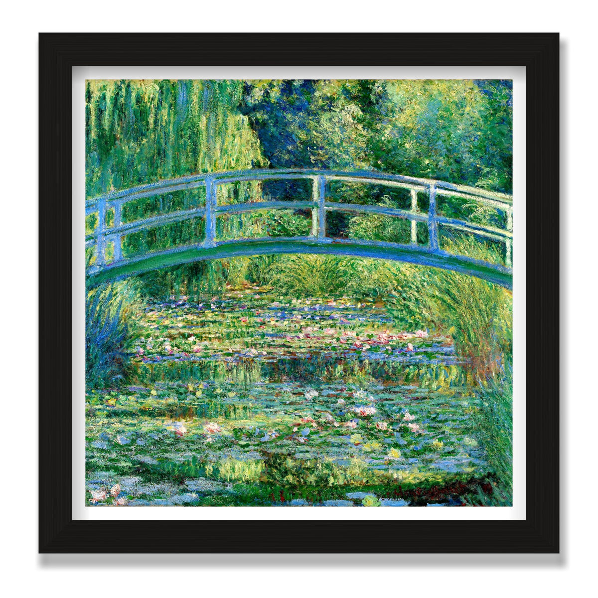 The Water-Lily Pond (Japanese Bridge), 12 × 12 in, Black Oak frame