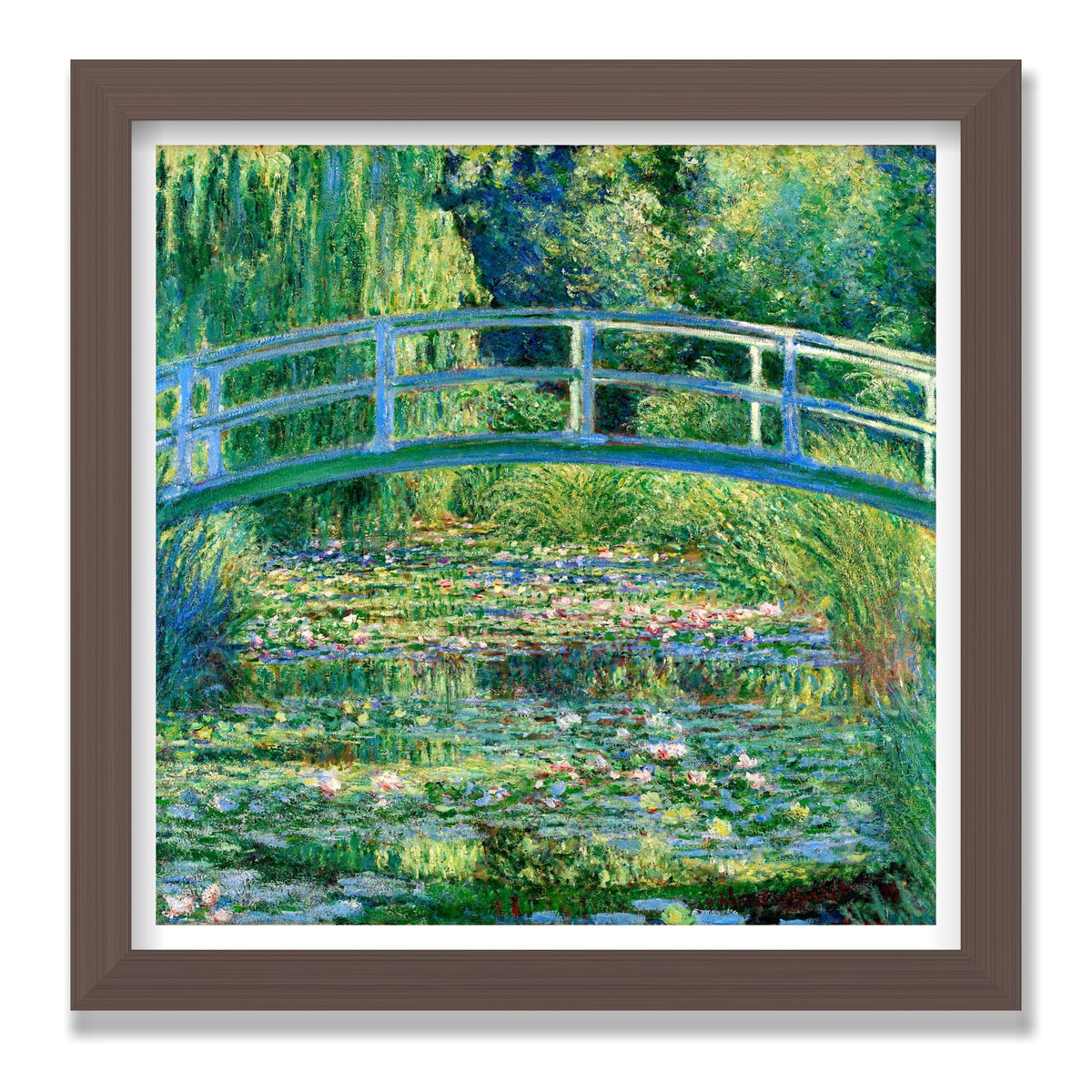 The Water-Lily Pond (Japanese Bridge), 12 × 12 in, Walnut frame