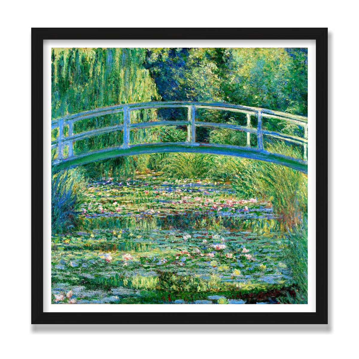 The Water-Lily Pond (Japanese Bridge), 20 × 20 in, Black Oak frame