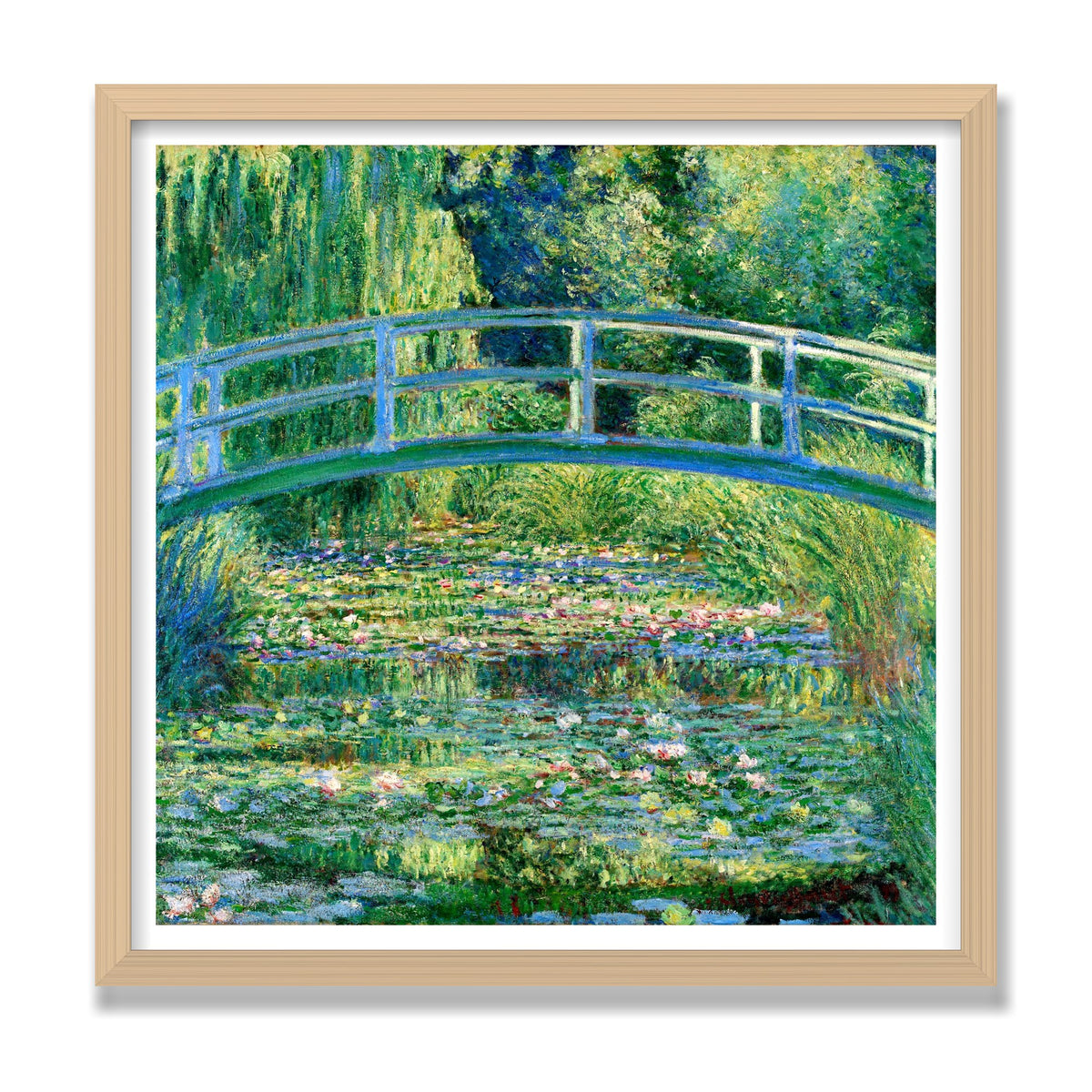 The Water-Lily Pond (Japanese Bridge), 20 × 20 in, Natural Oak frame