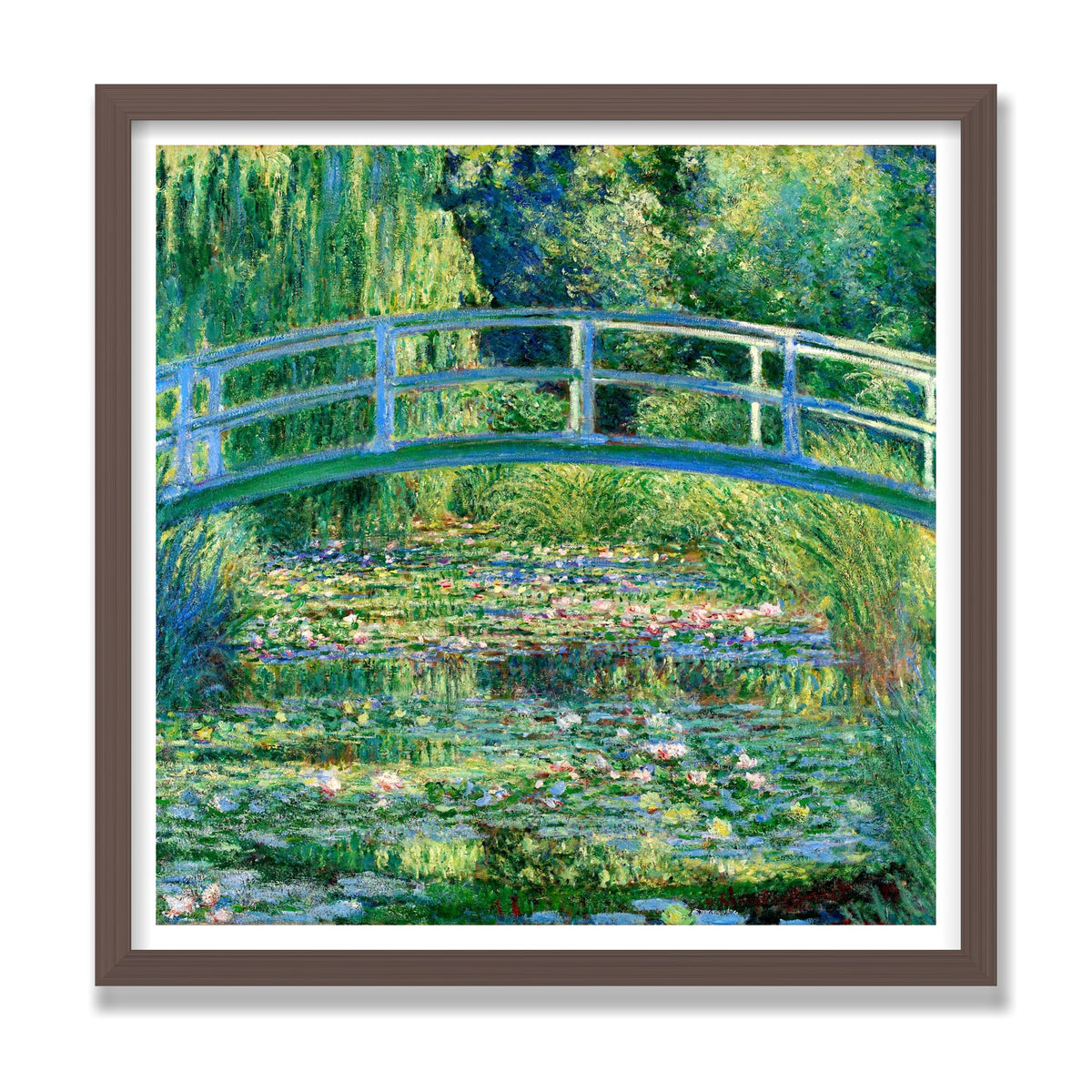 The Water-Lily Pond (Japanese Bridge), 20 × 20 in, Walnut frame