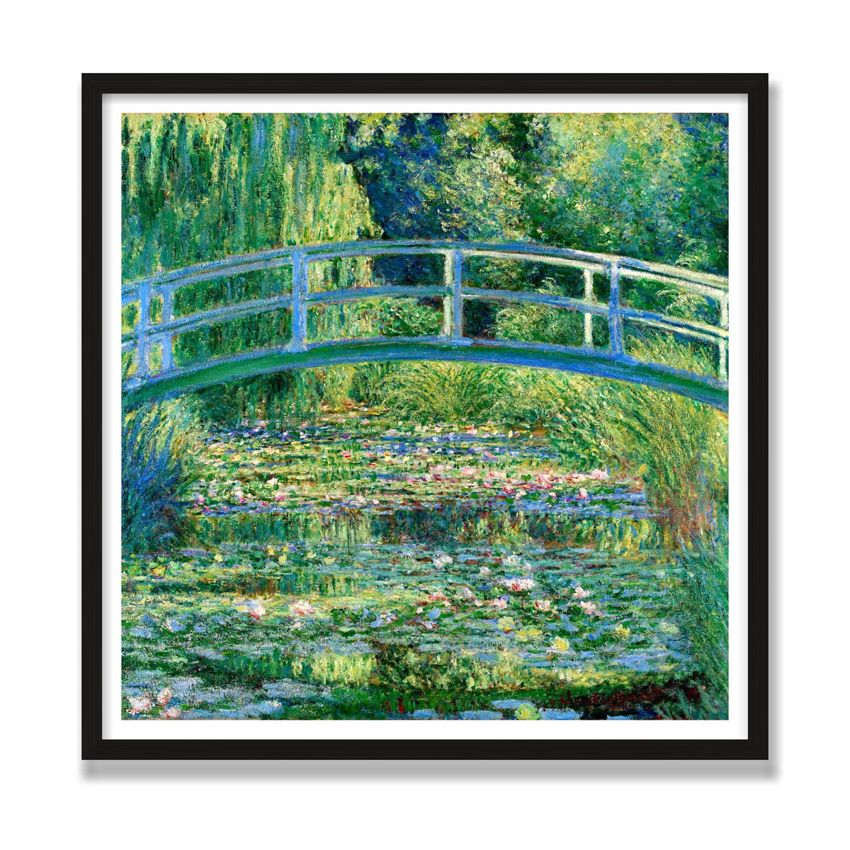 The Water-Lily Pond (Japanese Bridge), 28 × 28 in, Black Oak frame