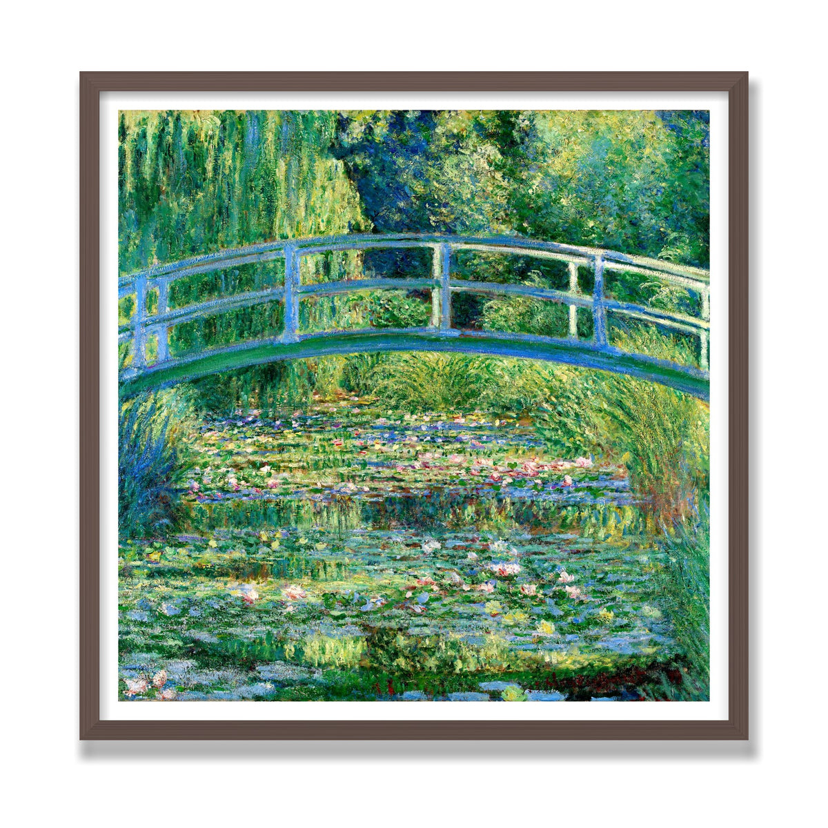 The Water-Lily Pond (Japanese Bridge), 28 × 28 in, Walnut frame