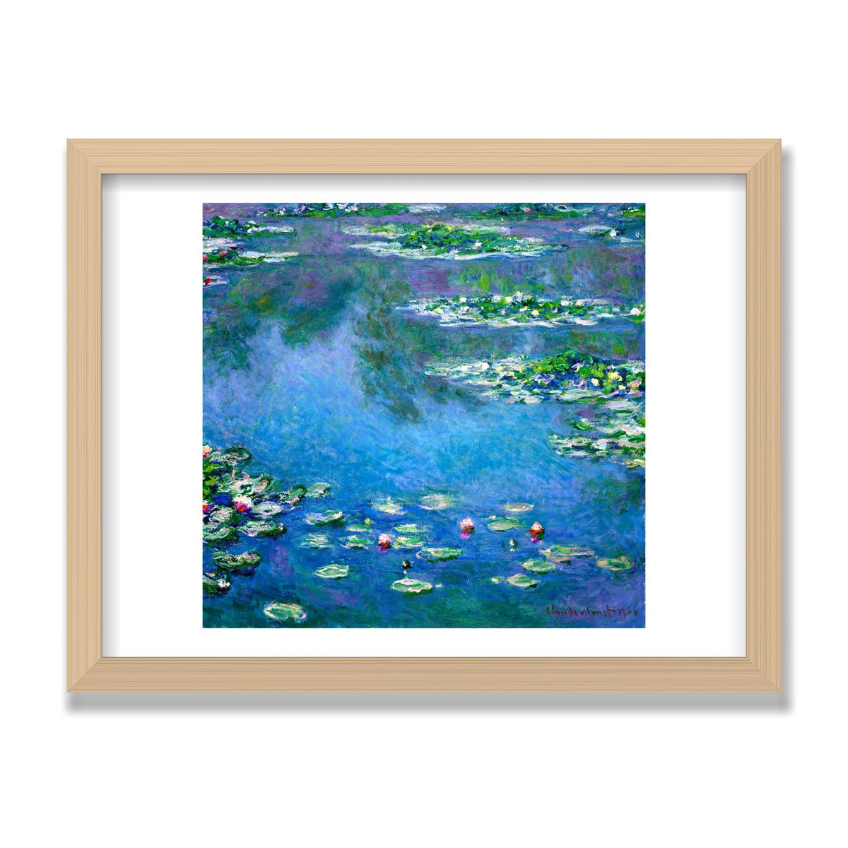 Water Lilies, 12 × 16 in, Natural Oak frame