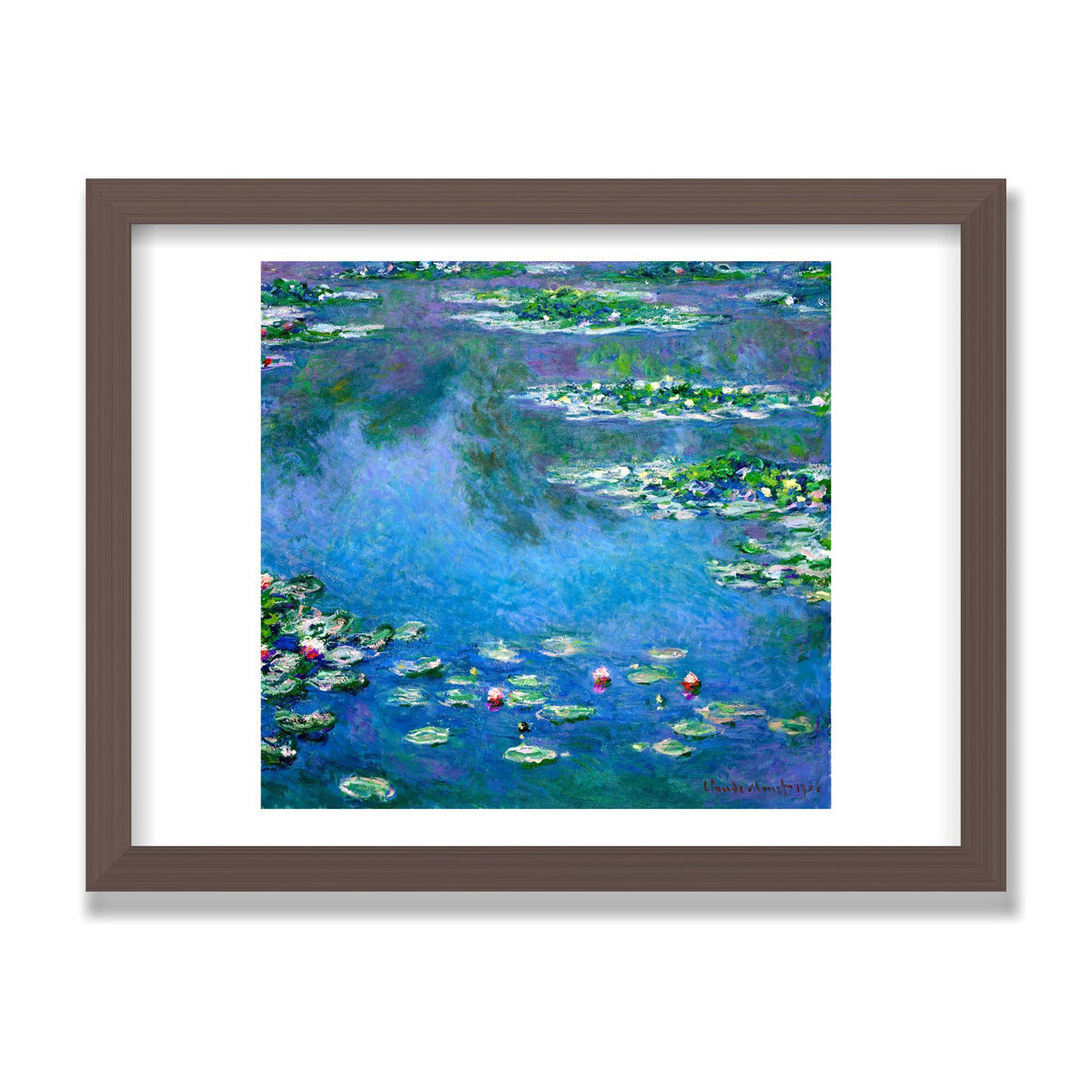 Water Lilies, 12 × 16 in, Walnut frame