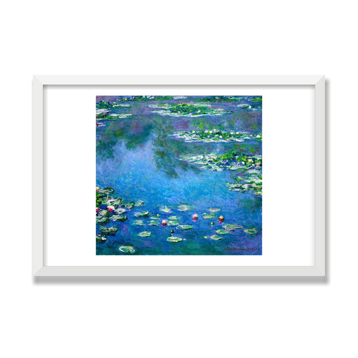 Water Lilies, 16 × 24 in, White Satin frame