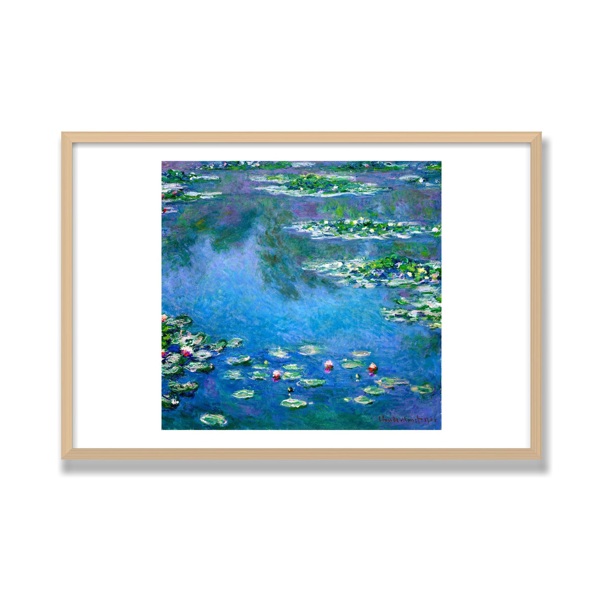 Water Lilies, 24 × 36 in, Natural Oak frame