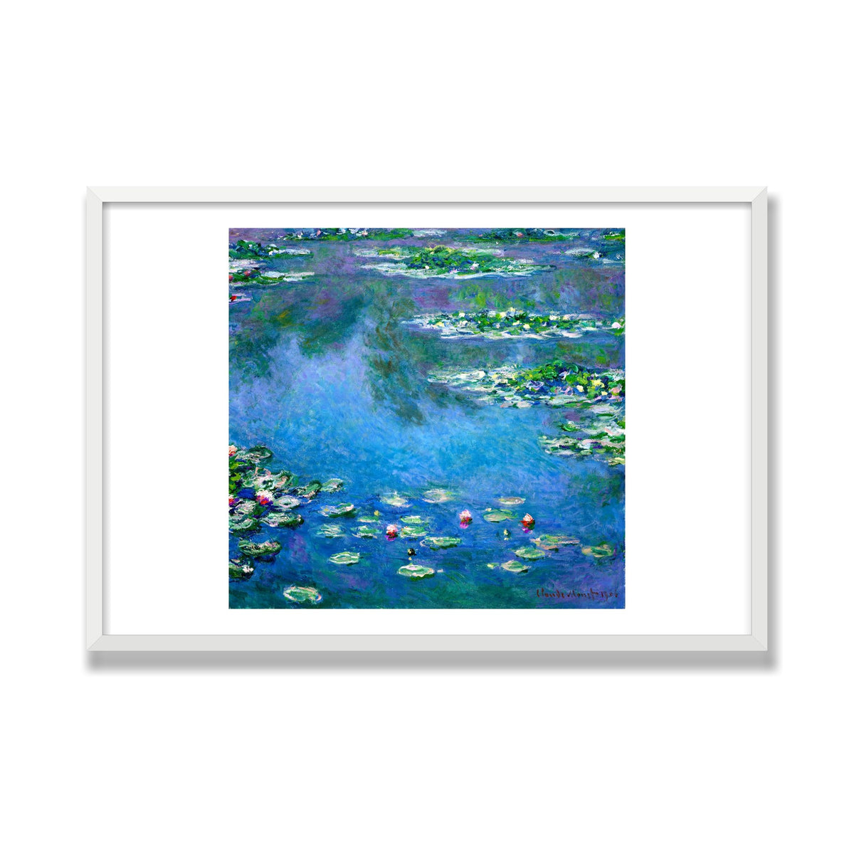 Water Lilies, 24 × 36 in, White Satin frame