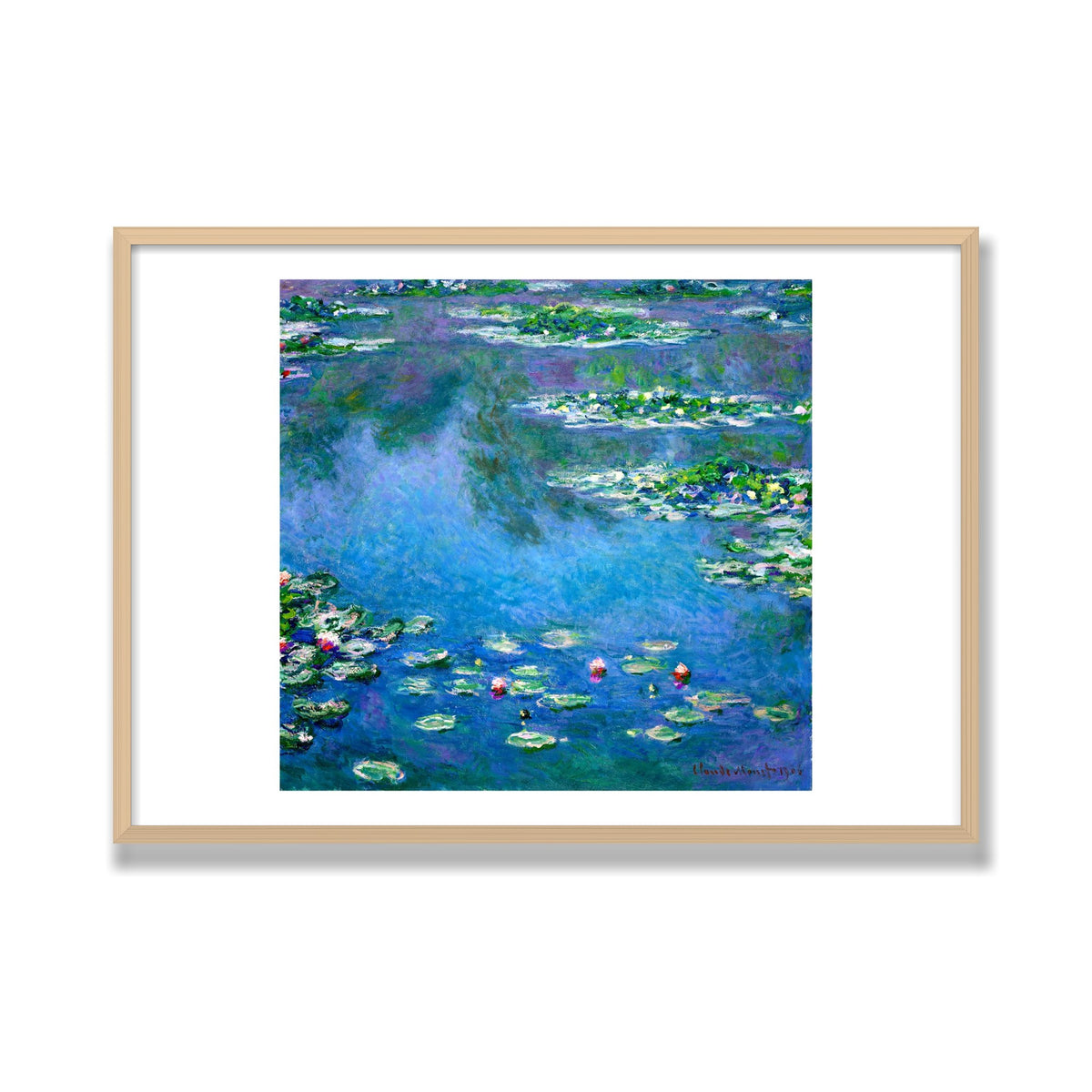 Water Lilies, 28 × 40 in, Natural Oak frame