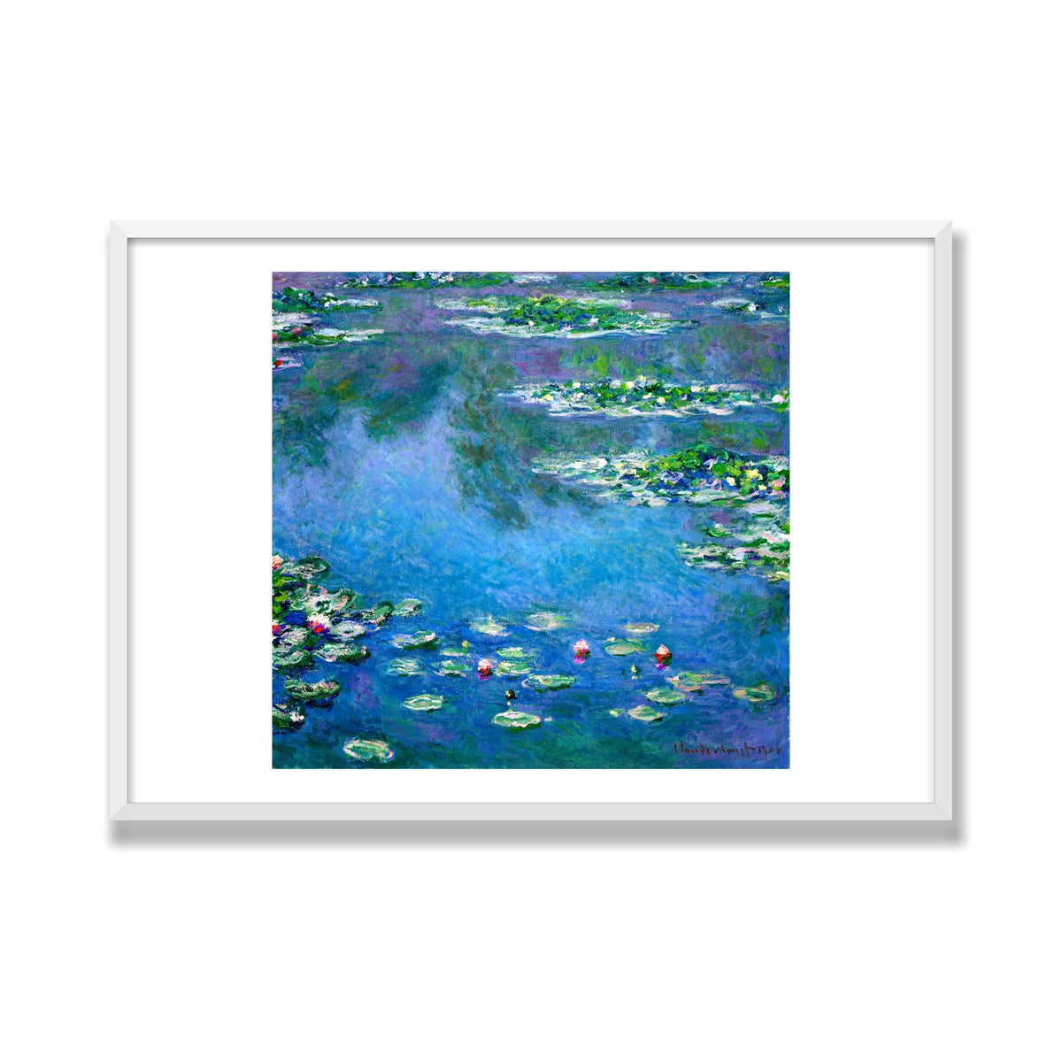 Water Lilies, 28 × 40 in, White Satin frame