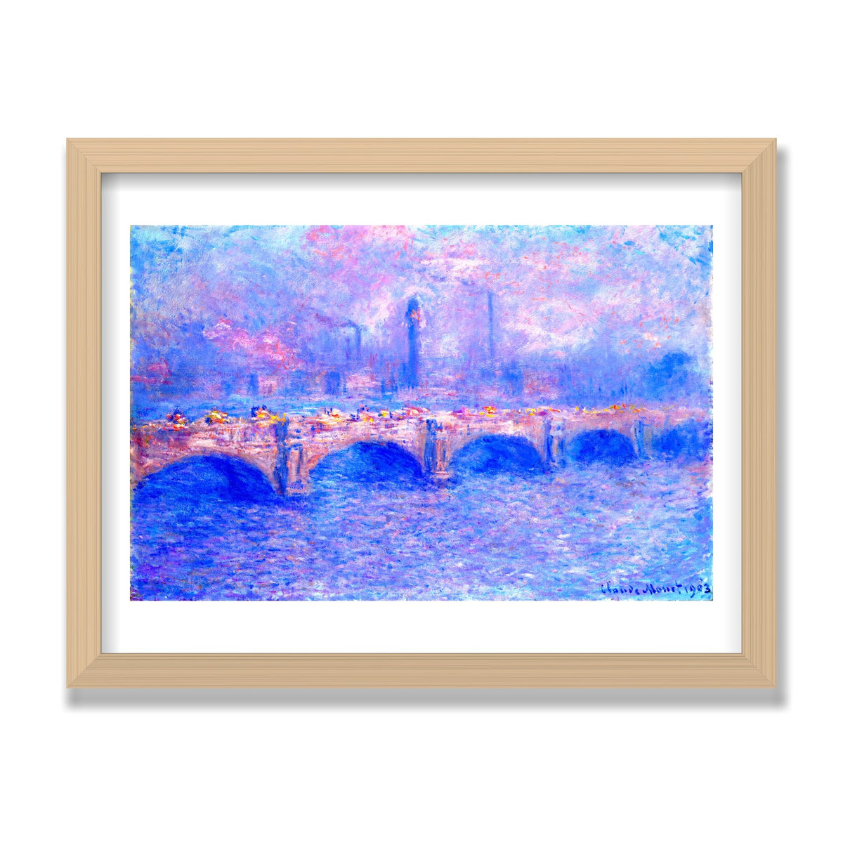 Waterloo Bridge, Sunlight Effect, 12 × 16 in, Natural Oak frame