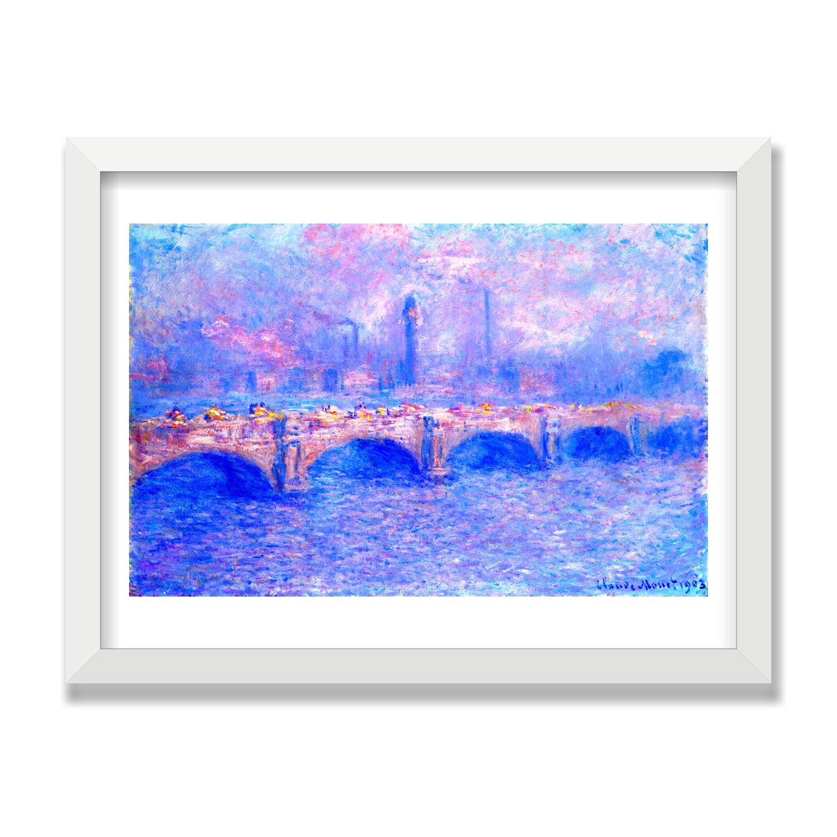 Waterloo Bridge, Sunlight Effect, 12 × 16 in, White Satin frame