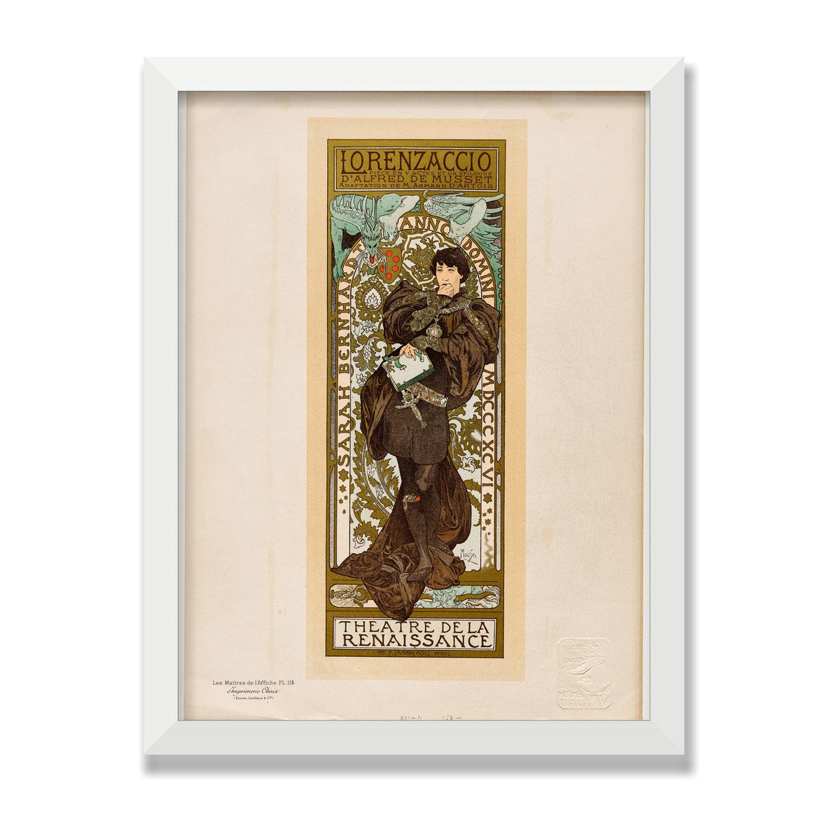 Lorenzaccio, 12 × 16 in, White Satin frame