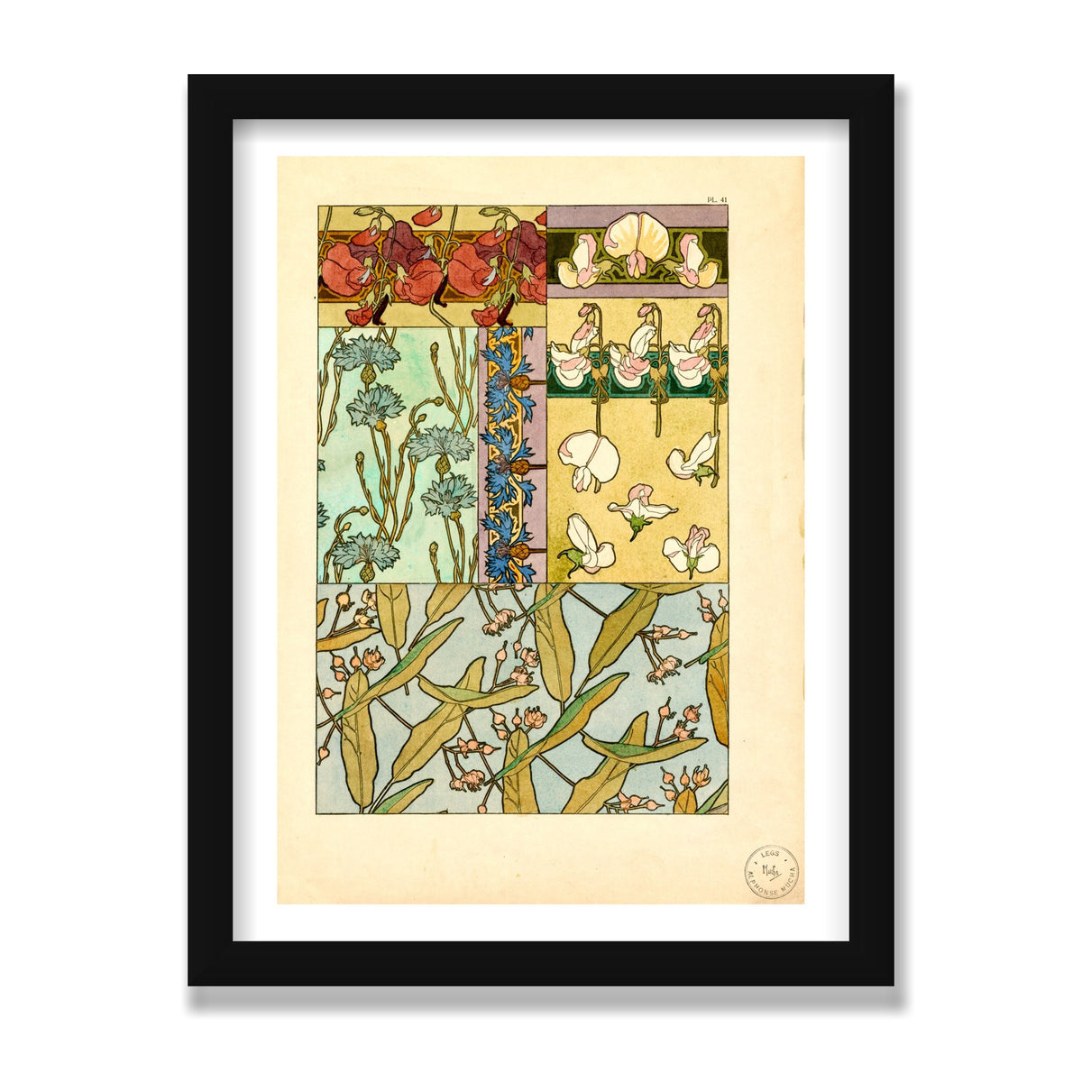 Sweet Peas (Documents Décoratifs), 12 × 16 in, Black Satin frame